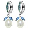 Genuine 10.30 ctw Blue Topaz & Pearl Earrings Jewelry 14KT White Gold - REF-56Y7F