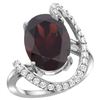 Natural 6.91 ctw Garnet & Diamond Engagement Ring 14K White Gold - REF-100H3W