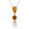 Genuine 5.25 ctw Citrine & Pearl Necklace Jewelry 14KT Rose Gold - REF-25X9M