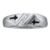 0.05 CTW Mens Diamond Single Row Cross Wedding Ring 10KT White Gold - REF-11H2M