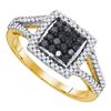 Image 1 : 0.50 CTW Black Color Diamond Square Cluster Ring 10KT Yellow Gold - REF-25K4W