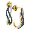 0.25 CTW Green Blue Color Diamond Half J Hoop Earrings 10KT Yellow Gold - REF-22X4Y