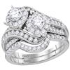 1.48 CTW Diamond 2-Stone Halo Bridal Wedding Engagement Ring 14KT White Gold - REF-187H4M