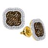 0.75 CTW Brown Color Diamond Cluster Earrings 10KT Yellow Gold - REF-44N9F
