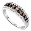 0.50 CTW Cognac-brown Color Diamond Triple Row Ring 10KT White Gold - REF-22F4N