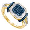 0.50 CTW Blue Color Diamond Square Cluster Ring 10KT Yellow Gold - REF-30H2M