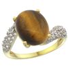 Natural 4.45 ctw tiger-eye & Diamond Engagement Ring 14K Yellow Gold - REF-47A5V