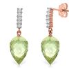 Genuine 19.15 ctw Green Amethyst & Diamond Earrings Jewelry 14KT Rose Gold - REF-47H4X