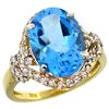 Natural 5.89 ctw swiss-blue-topaz & Diamond Engagement Ring 14K Yellow Gold - REF-88H8W