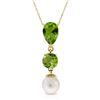 Genuine 5.25 ctw Peridot & Pearl Necklace Jewelry 14KT Yellow Gold - REF-25W9Y