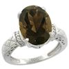 Natural 5.53 ctw Smoky-topaz & Diamond Engagement Ring 10K White Gold - REF-44W6K