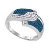 0.33 CTW Blue Color Diamond Hooked Ring 10KT White Gold - REF-25F4N