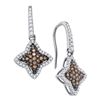 0.60 CTW Cognac-brown Color Diamond Star Dangle Earrings 10KT White Gold - REF-37F5N