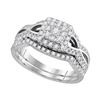 0.60 CTW Diamond Split-shank Halo Bridal Engagement Ring 14KT White Gold - REF-59F9N