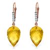 Genuine 19.15 ctw Citrine & Diamond Earrings Jewelry 14KT Rose Gold - REF-49H2X