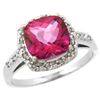Natural 3.92 ctw Pink-topaz & Diamond Engagement Ring 14K White Gold - REF-35A2V