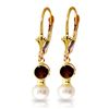 Genuine 5.2 ctw Garnet & Pearl Earrings Jewelry 14KT Yellow Gold - REF-35W9Y