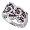 Image 1 : 1 CTW Cognac-brown Color Diamond Swirled Cocktail Ring 10KT White Gold - REF-82N4F