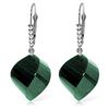 Genuine 30.65 ctw Green Sapphire Corundum & Diamond Earrings Jewelry 14KT White Gold - REF-62F3Z