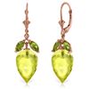 Genuine 19 ctw Quartz Lemon & Peridot Earrings Jewelry 14KT Rose Gold - REF-45H7X