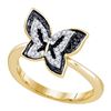 0.35 CTW Black Color Diamond Butterfly Bug Ring 10KT Yellow Gold - REF-32H9M
