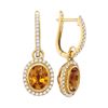1.44 CTW Oval Citrine Diamond Dangle Hoop Earrings 14KT Yellow Gold - REF-104X9Y