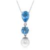Genuine 5.25 ctw Blue Topaz & Pearl Necklace Jewelry 14KT White Gold - REF-25P9H