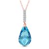 Genuine 6.68 ctw Blue Topaz & Diamond Necklace Jewelry 14KT Rose Gold - REF-29T2A
