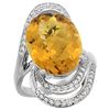 Natural 11.2 ctw quartz & Diamond Engagement Ring 14K White Gold - REF-89M9H