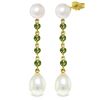 Image 1 : Genuine 11 ctw Pearl & Peridot Earrings Jewelry 14KT Yellow Gold - REF-28R8P