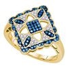 Image 1 : 0.25 CTW Blue Color Diamond Square Cluster Ring 10KT Yellow Gold - REF-30K2W