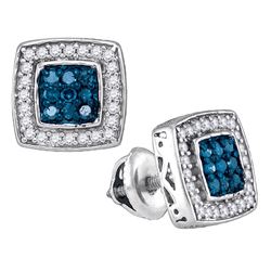 0.50 CTW Blue Color Diamond Square Cluster Earrings 10KT White Gold - REF-26N9F