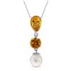 Genuine 5.25 ctw Citrine & Pearl Necklace Jewelry 14KT White Gold - REF-25P9H