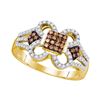 Image 1 : 0.45 CTW Cognac-brown Color Diamond Square Cluster Ring 10KT Yellow Gold - REF-34Y4X