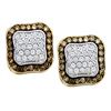 Image 1 : 0.97 CTW Cognac-brown Color Diamond Square Cluster Earrings 10KT Yellow Gold - REF-37H5M