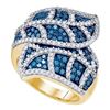 2 CTW Blue Color Diamond Leaf Flower Fashion Ring 10KT Yellow Gold - REF-97F4N