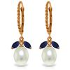 Genuine 9 ctw Sapphire & Pearl Earrings Jewelry 14KT Rose Gold - REF-42H4X