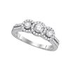 0.75 CTW Diamond 3-stone Bridal Engagement Ring 14k White Gold - REF-87N2F