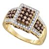 0.62 CTW Cognac-brown Color Diamond Square Cluster Ring 10KT Yellow Gold - REF-37X5Y