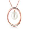 Image 1 : Genuine 4.1 ctw Pearl & Diamond Necklace Jewelry 14KT Rose Gold - REF-99K3V