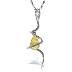 Genuine 2.28 ctw Citrine & Diamond Necklace Jewelry 14KT White Gold - REF-49W3Y