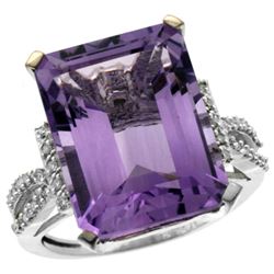 Natural 12.14 ctw amethyst & Diamond Engagement Ring 14K White Gold - REF-66R2Z