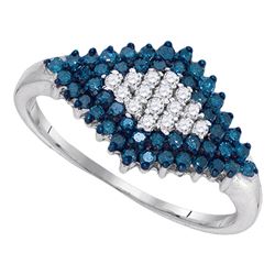 0.50 CTW Blue Color Diamond Symmetrical Cluster Ring 10KT White Gold - REF-25W4K