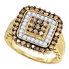 Image 1 : 1 CTW Cognac-brown Color Diamond Square Cluster Ring 10KT Yellow Gold - REF-52N4F