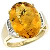 Natural 11.02 ctw Whisky-quartz & Diamond Engagement Ring 14K Yellow Gold - REF-60G3M