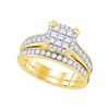 Image 1 : 1.01 CTW Princess Diamond Cluster Bridal Engagement Ring 14KT Yellow Gold - REF-116H8M
