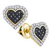 0.25 CTW Black Color Diamond Heart Cluster Stud Earrings 10KT Yellow Gold - REF-18F2N
