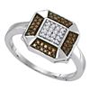 Image 1 : 0.20 CTW Cognac-brown Color Diamond Square Cluster Ring 10KT White Gold - REF-16Y4X