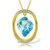 Genuine 14 ctw Blue Topaz & Diamond Necklace Jewelry 14KT Yellow Gold - REF-127F3Z