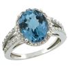 Natural 3.47 ctw London-blue-topaz & Diamond Engagement Ring 14K White Gold - REF-47M2H